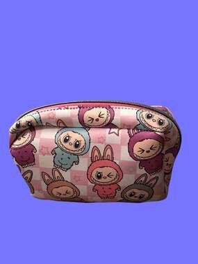 Labubu Pink Checkered Neoflex pouch/ makeup/school supplies bag 10”x4”x7”